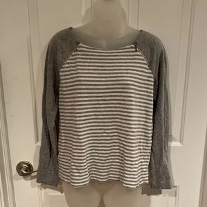 Ann Taylor Loft Womens Sz M Blue Gray White Striped LS top Zipper Detail BX1